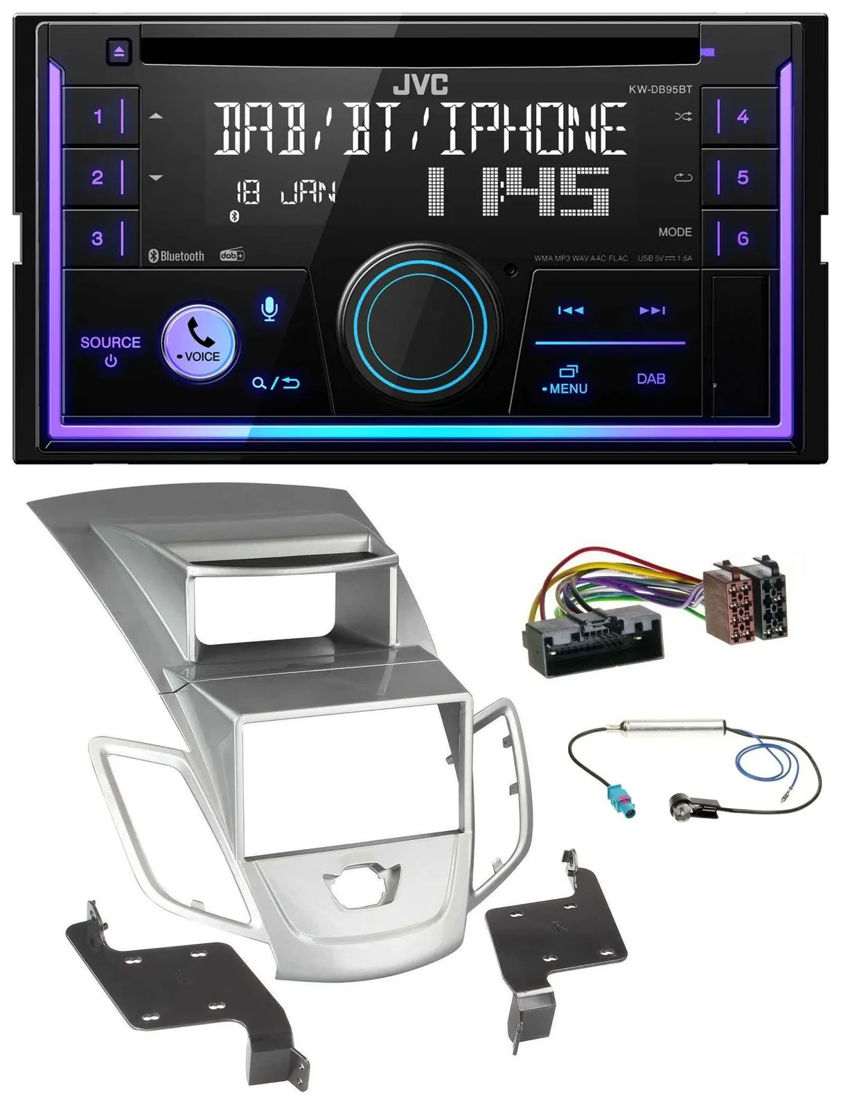 JVC MP3 USB 2DIN DAB Bluetooth CD Autoradio für Ford Fiesta 2010-17 Display silb