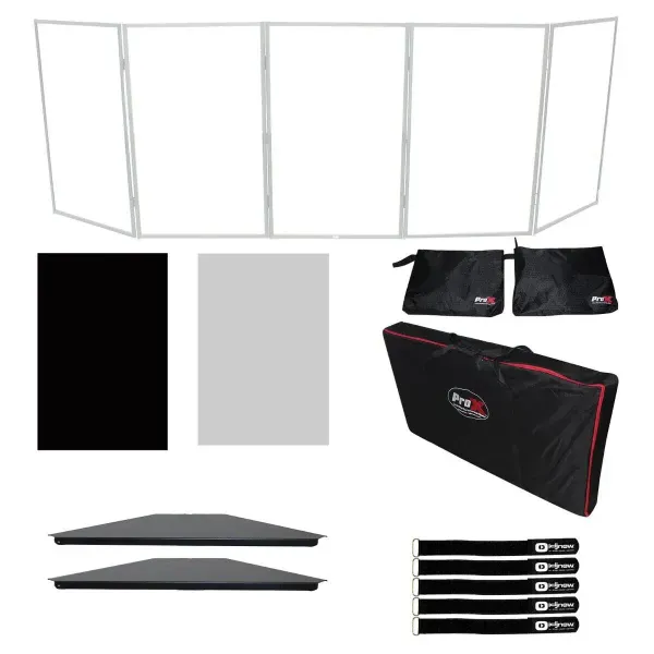 ProX XF-5X3048W White Aluminum 5 Panel DJ Facade w Black Shelves, Scrims & Ba...