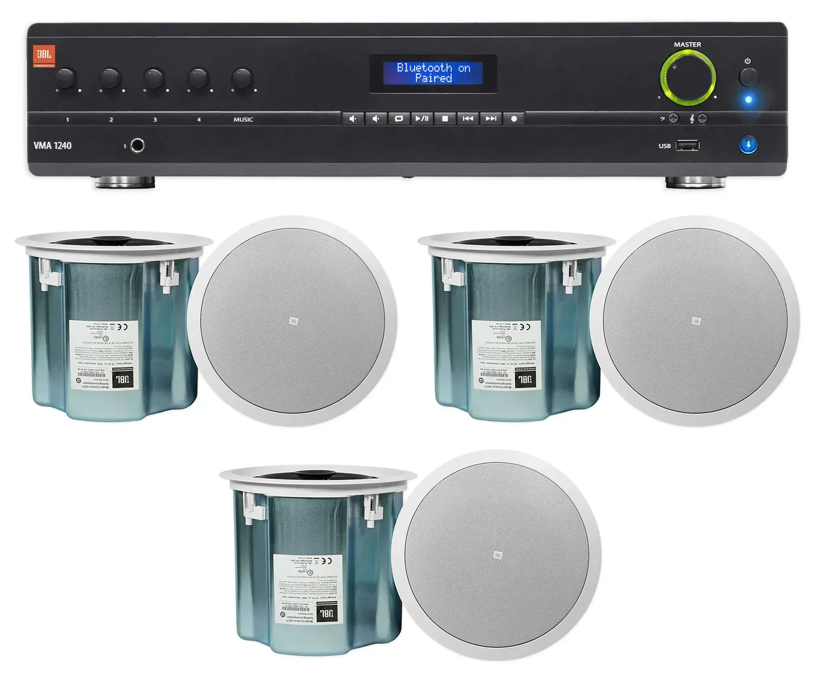 Потолочная акустика JBL Control 18C/T White с усилителем (6 штук)