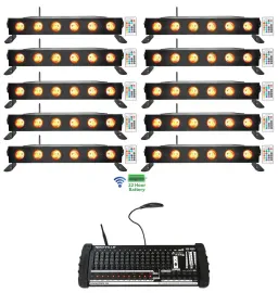 (10) Rockville BEST STRIP 60 Battery Light Bars+384 Ch. Wireless DMX Controller