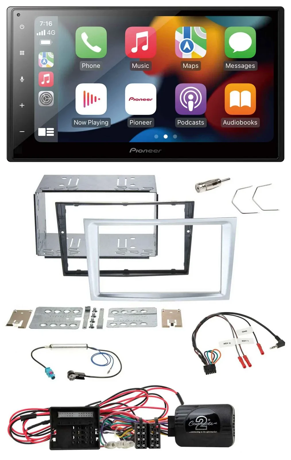 Автомагнитола Pioneer 2DIN, DAB, Bluetooth, USB, для Opel Corsa D (с 2009 г.), матовый хром, с поддержкой кнопок на руле