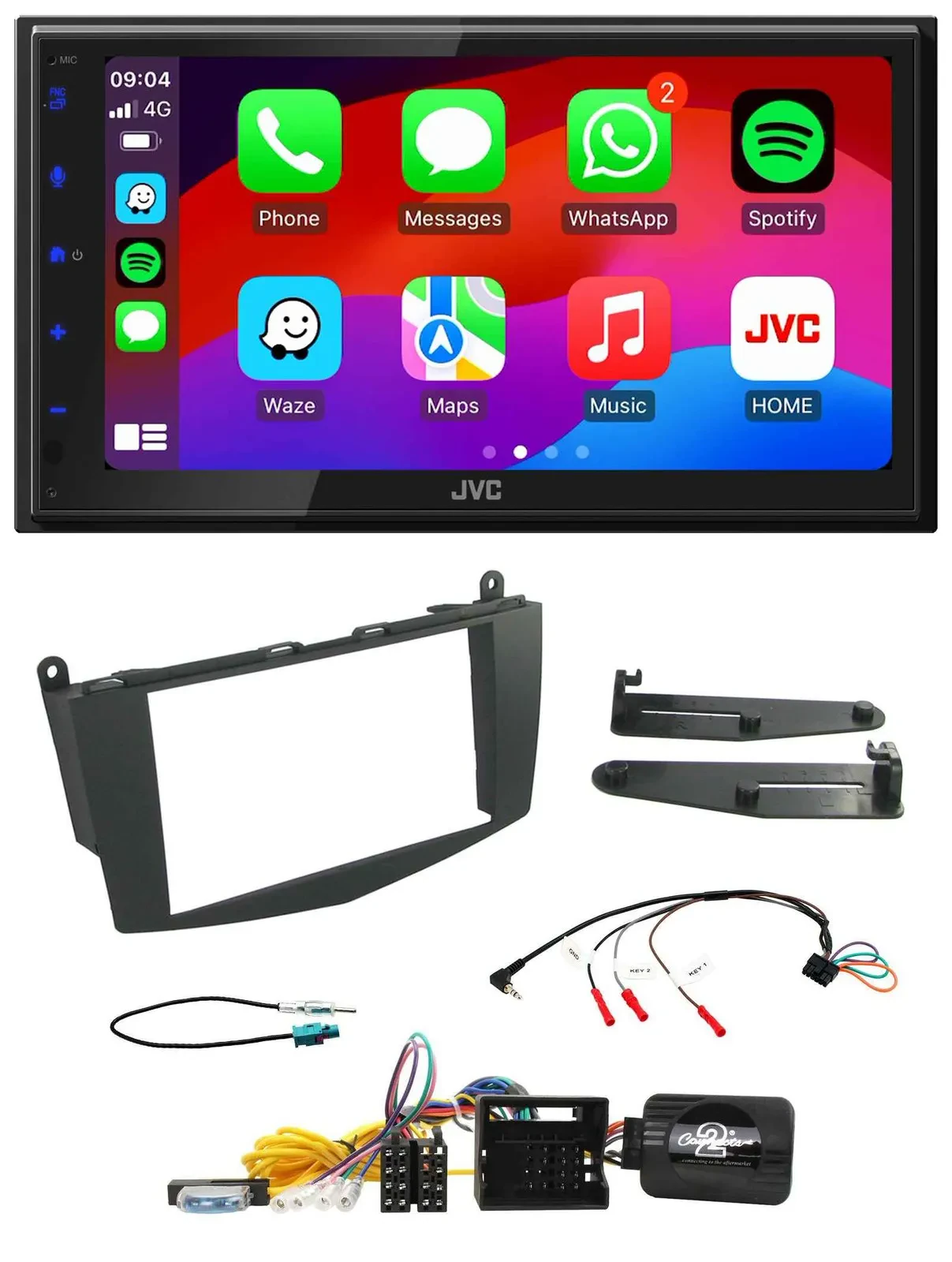 JVC Bluetooth 2DIN Lenkrad DAB USB Autoradio für Mercedes C-Klasse 07-11 W204 oh