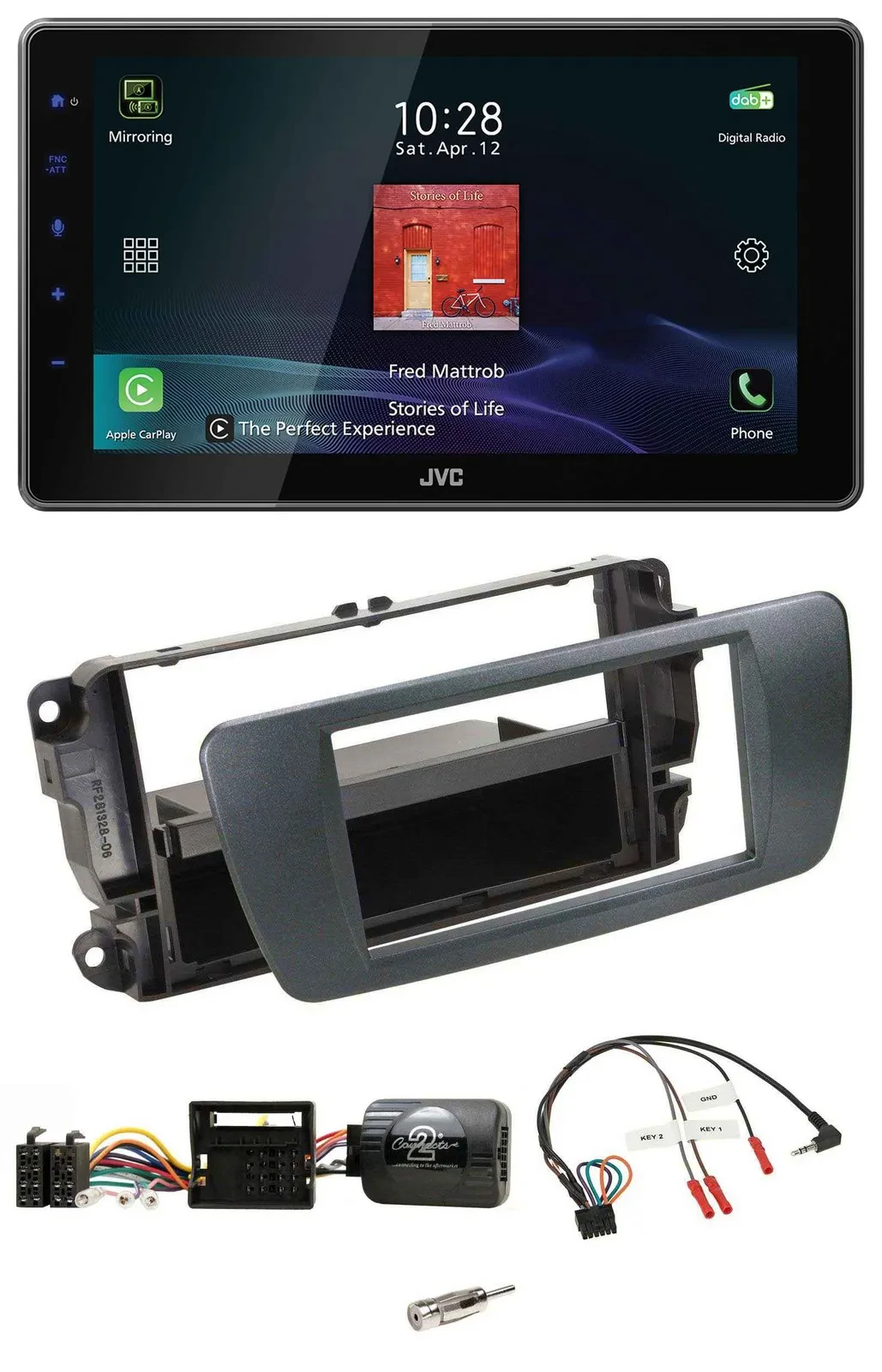 JVC DAB Lenkrad Bluetooth USB Autoradio für Seat Ibiza azabacheschwarz