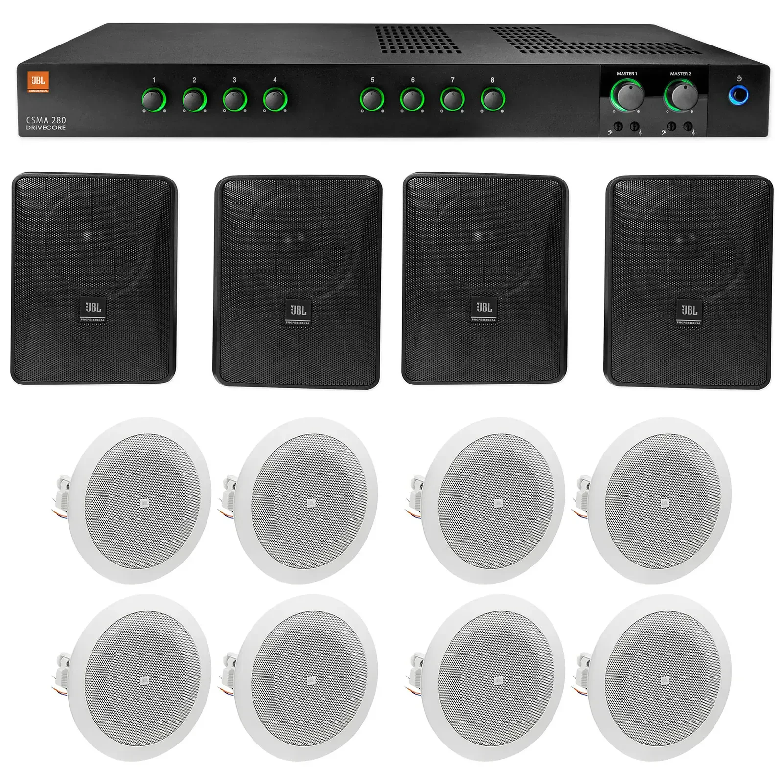 JBL CSMA280 Commercial Amplifier+(4) 5.25" Black+(8) 4" White Ceiling Speakers