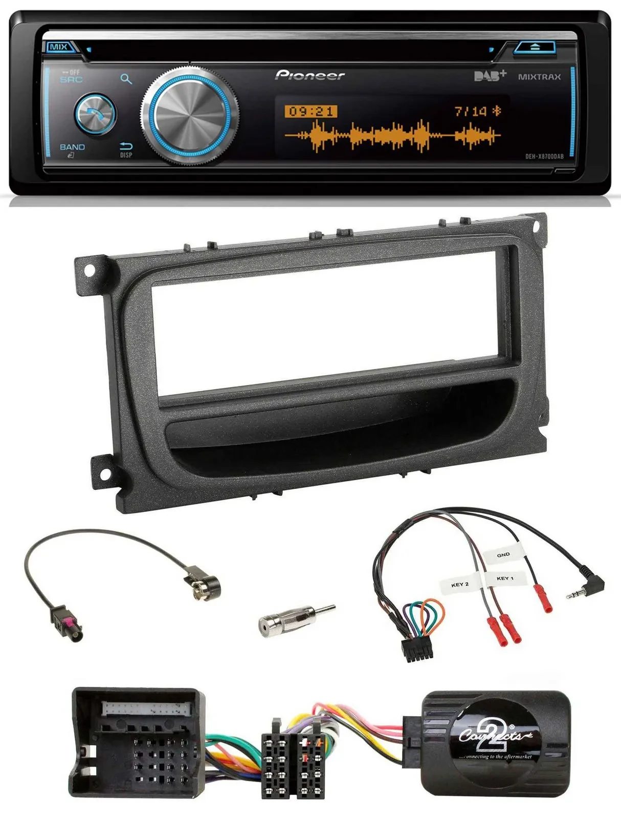 Автомагнитола Pioneer DAB, USB, CD, Bluetooth, для Ford Mondeo/S-Max 2007–2014, чёрная, с поддержкой кнопок на руле