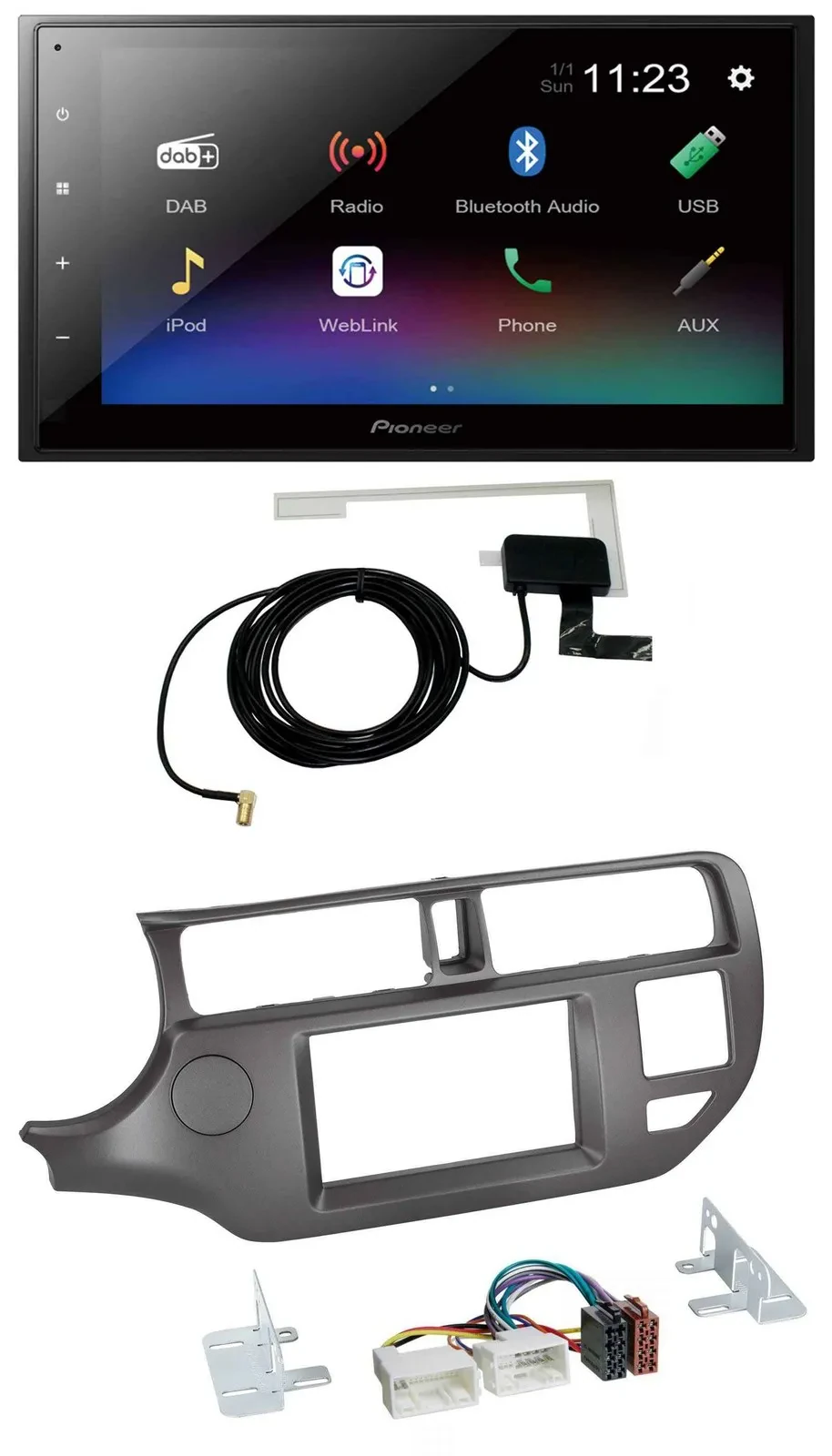 Автомагнитола Pioneer 2 DIN, DAB, Bluetooth, USB для Kia Rio UB (2011–2014), антрацит
