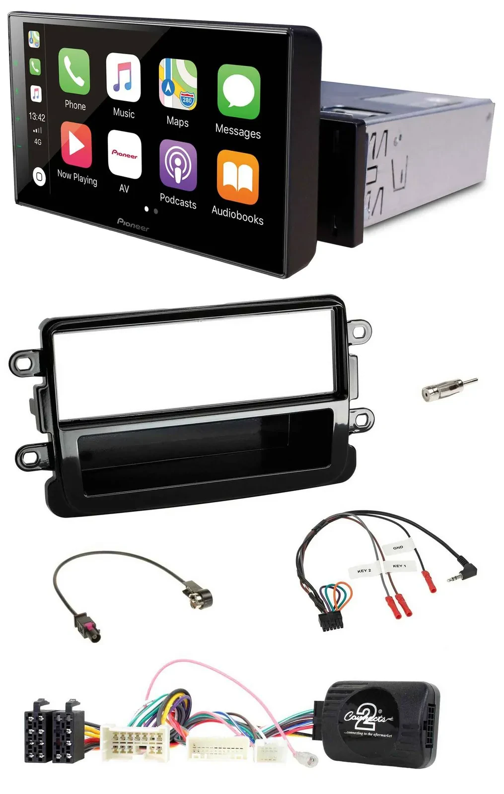 Pioneer Bluetooth Lenkrad DAB USB Autoradio für Dacia ab 2012 piano schwarz