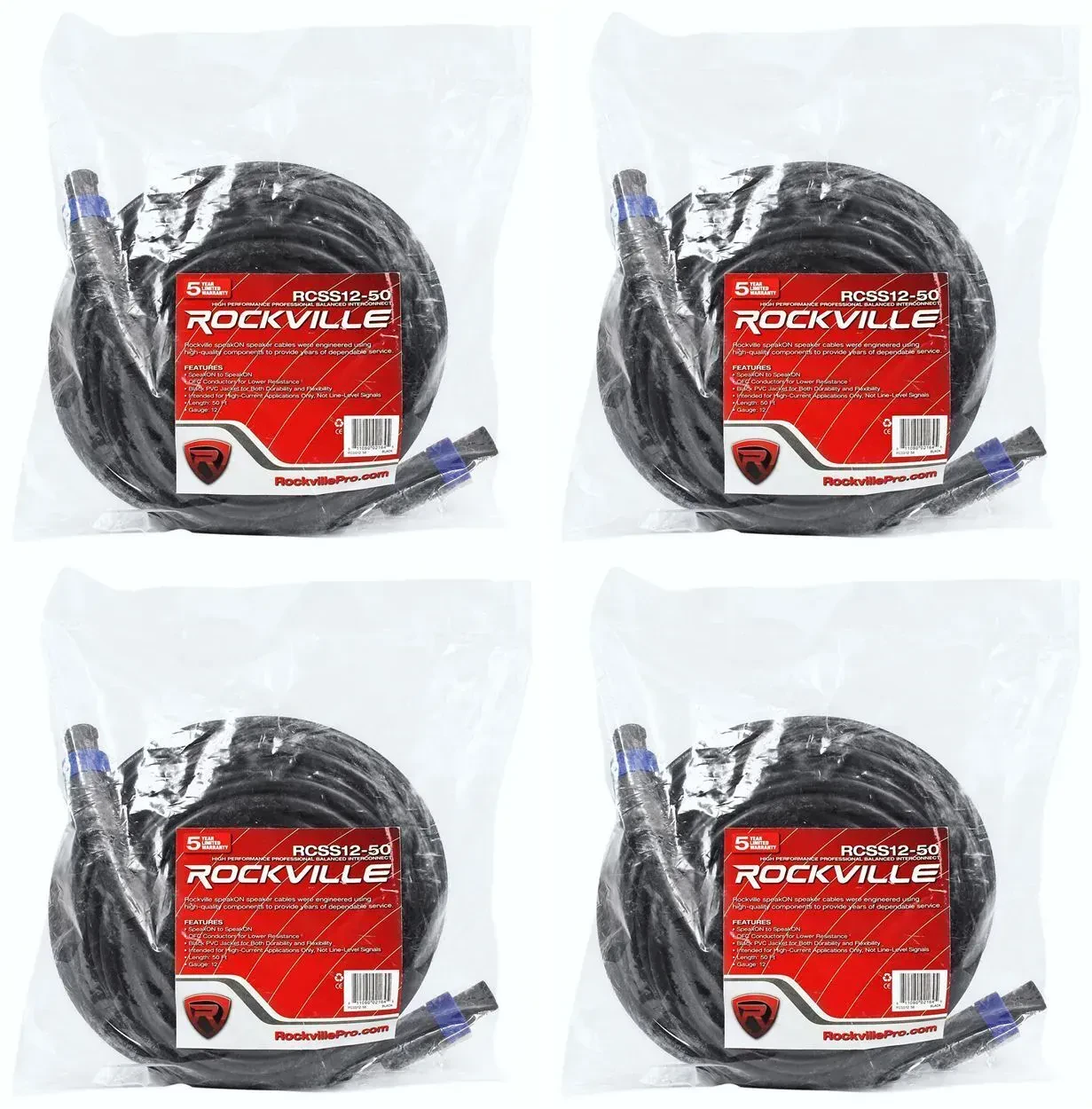 Спикерный кабель Rockville RCSS1250 Black 15.25 м (4 штуки)