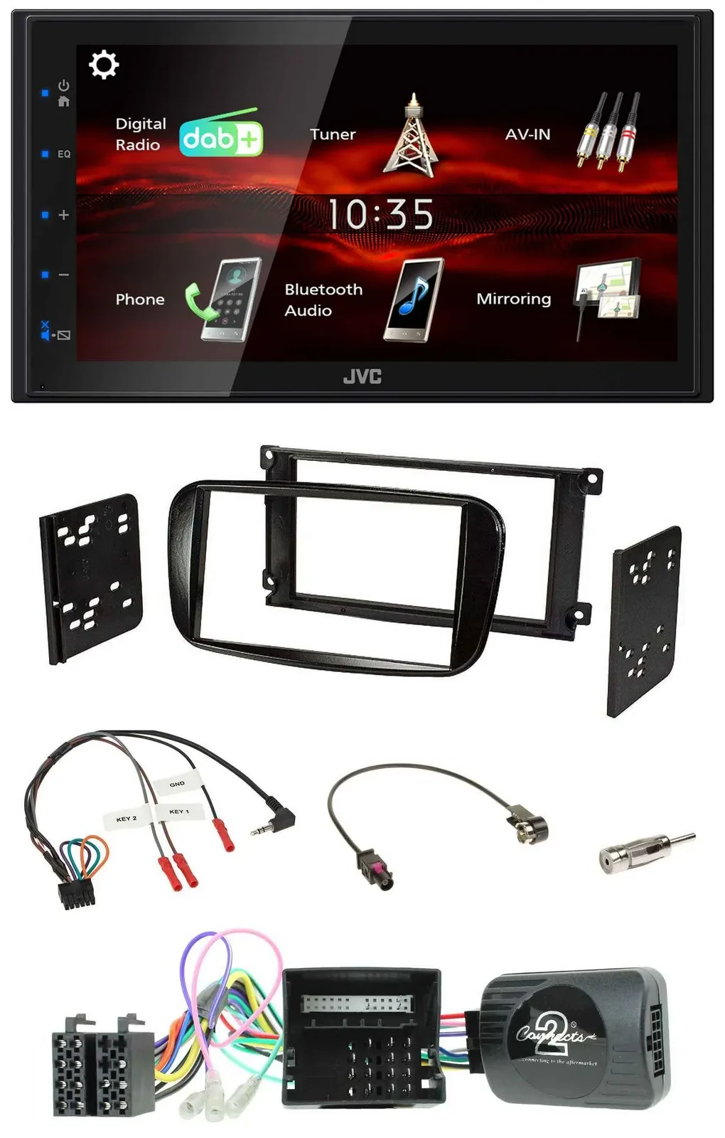 JVC USB Bluetooth Lenkrad DAB 2DIN Autoradio für Ford Focus C-Max CAN-Bus glänz.