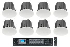 Потолочная акустика для ресторанов/баров JBL Control 418C/T 8" (набор, 8 шт.) + усилитель RCS650-6, 70V