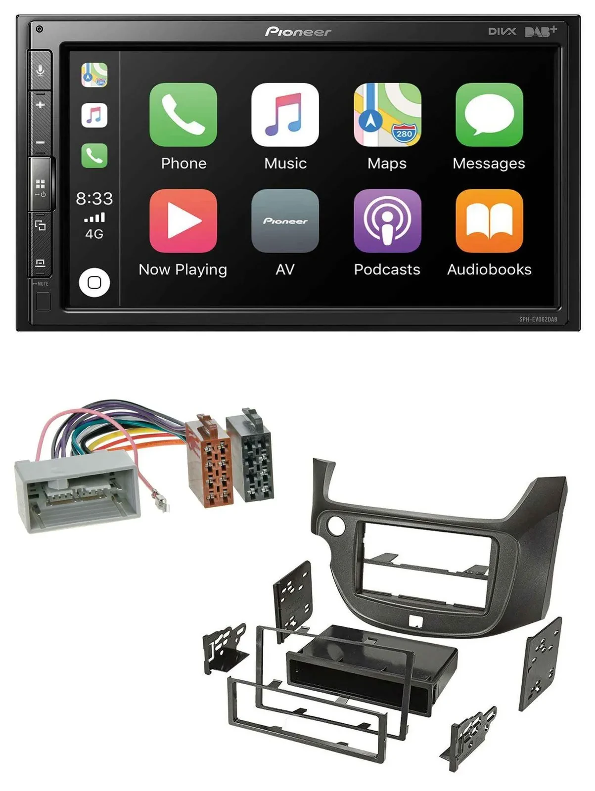 Автомагнитола для Honda Jazz (с 2009) Pioneer 2DIN, DAB, Bluetooth, USB, MP3, тёмно-серый