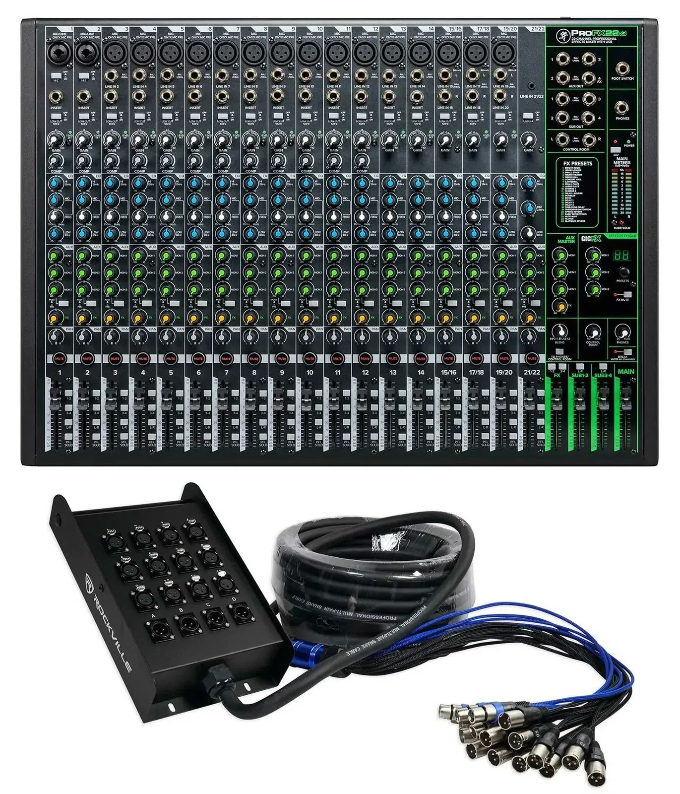 Микшерный пульт Mackie ProFX22v3 22‑канальный, 4‑шины, с USB и эффектами, с мультикором