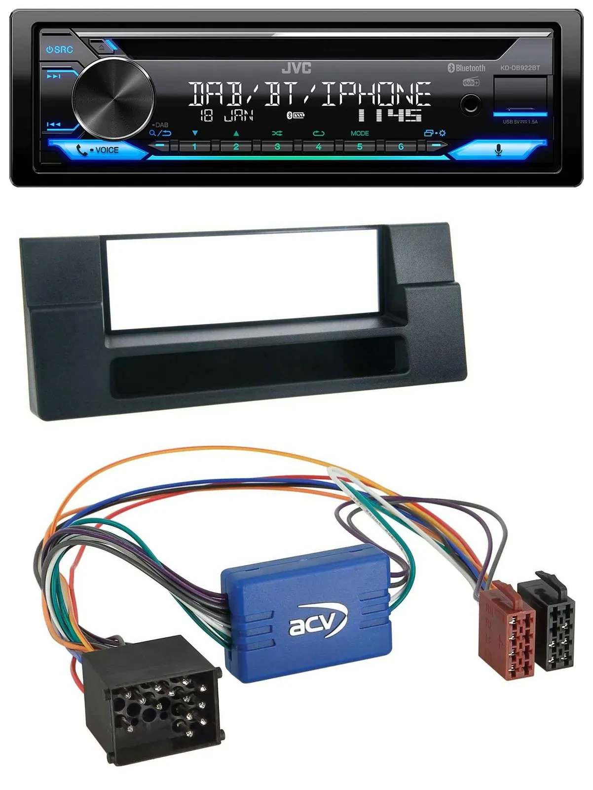 JVC Bluetooth MP3 USB DAB CD Autoradio für BMW 5er E39 X5 E53 Ablagefach Aktivsy