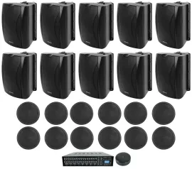 (10) 6.5" Black Wall+(12) 6" Ceiling Speakers+4-Zone Matrix Amp+Wifi Receiver