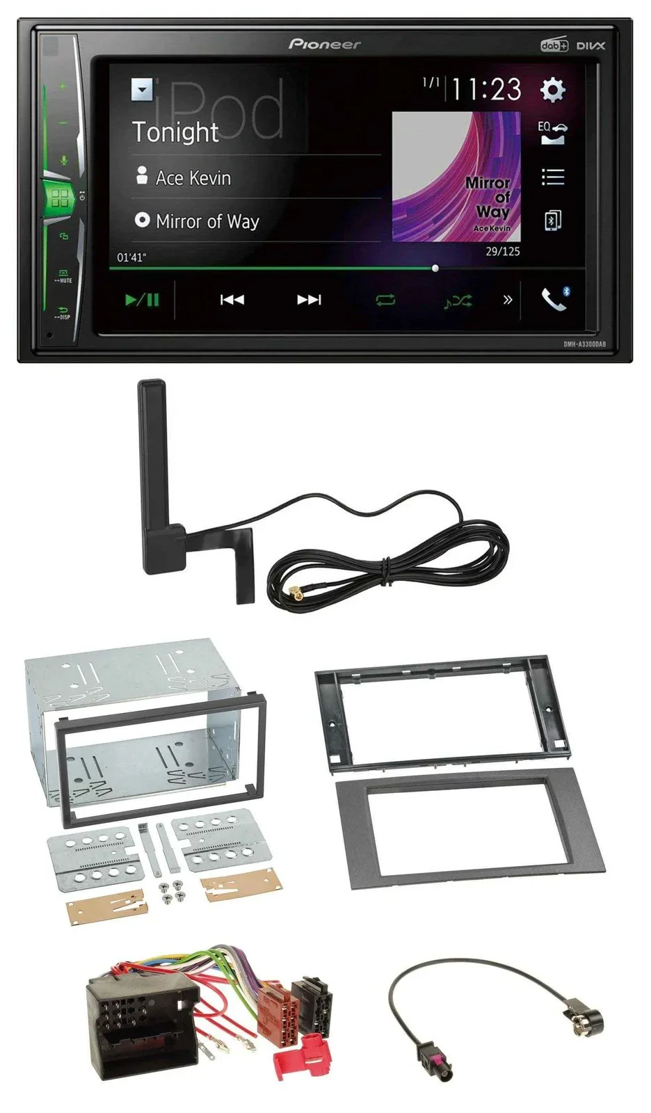 Автомагнитола Pioneer 2-DIN, Bluetooth, DAB, MP3, AUX, для Ford Fiesta/Focus (2004–2008), антрацит
