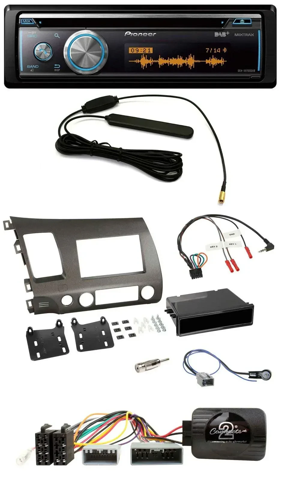 Автомагнитола для Honda Civic Hybrid 2006–2010 Pioneer CD/USB/Bluetooth/DAB с управлением с руля