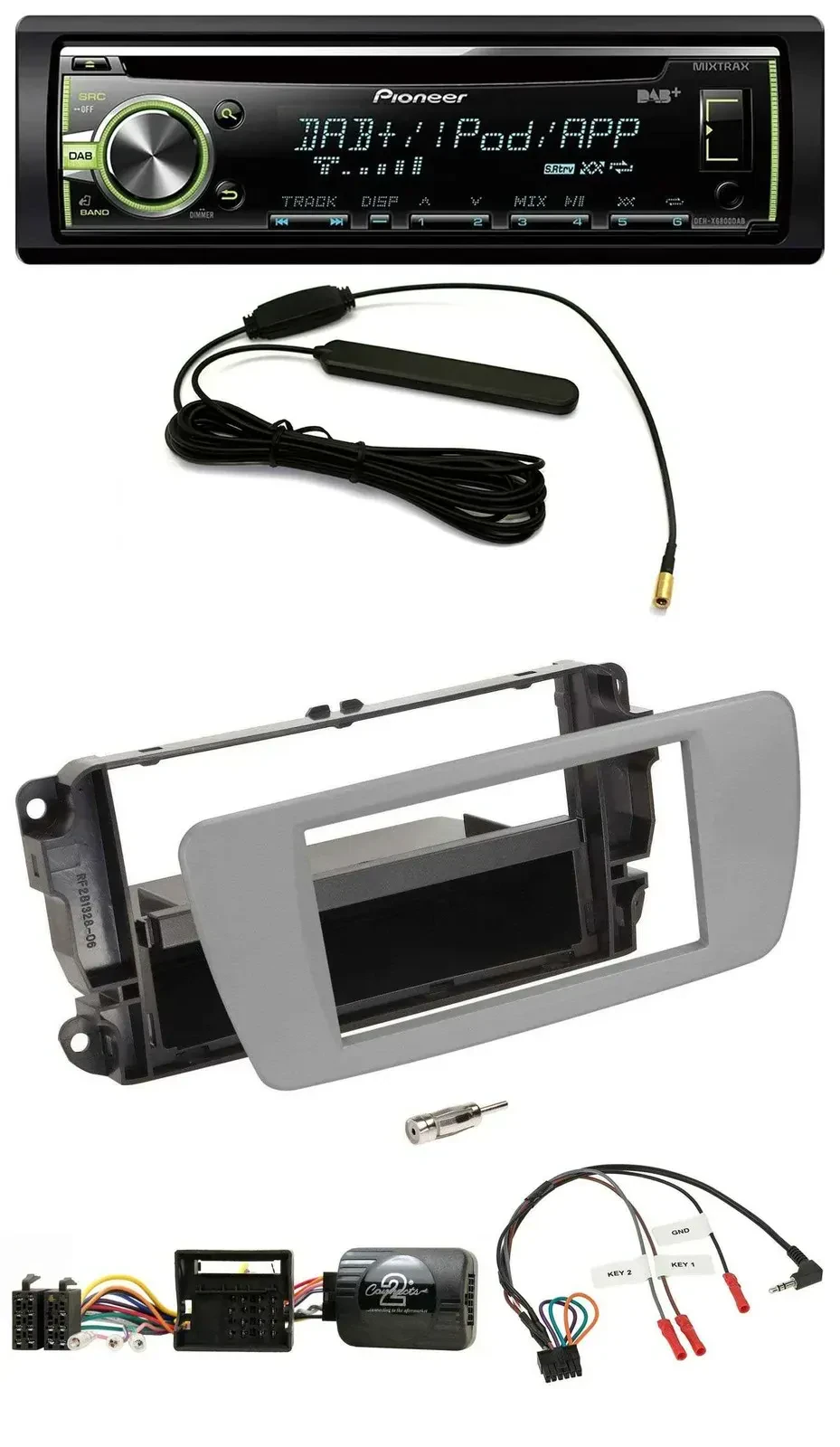 Автомагнитола Pioneer CD/MP3, USB, DAB, для Seat Ibiza, серый, поддержка кнопок на руле