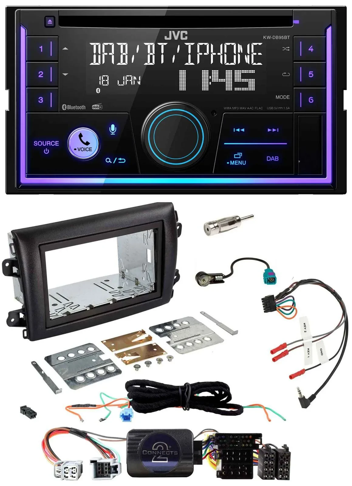 JVC Lenkrad USB 2DIN DAB Bluetooth CD Autoradio für Fiat Ducato Serie 8 ab 2021