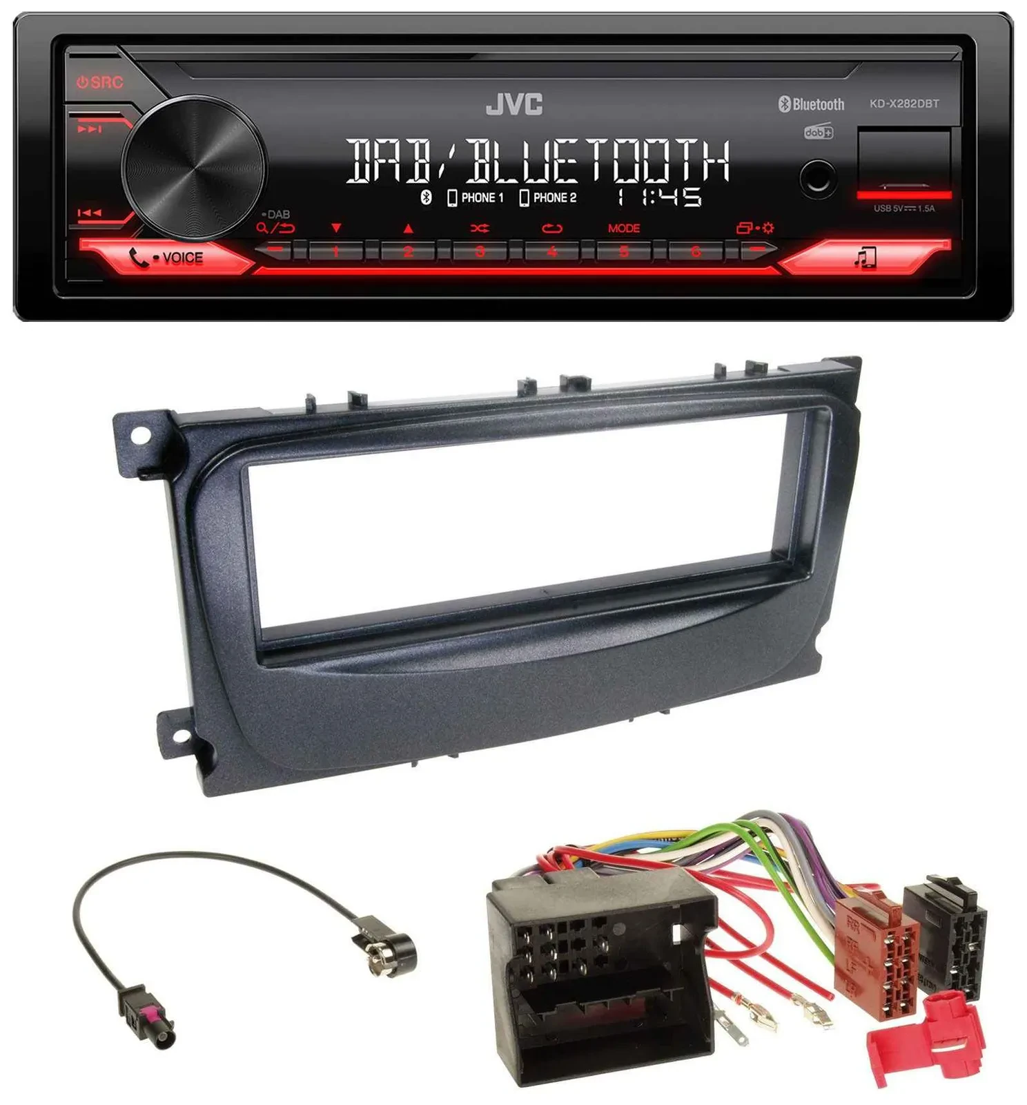 JVC Bluetooth USB DAB MP3 Autoradio für Ford Mondeo S-Max 07-14 schwarz