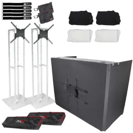 ProX XF-MESA MEDIA Portable DJ Facade Table w TV Mounts, Flex Totems Podiums ...