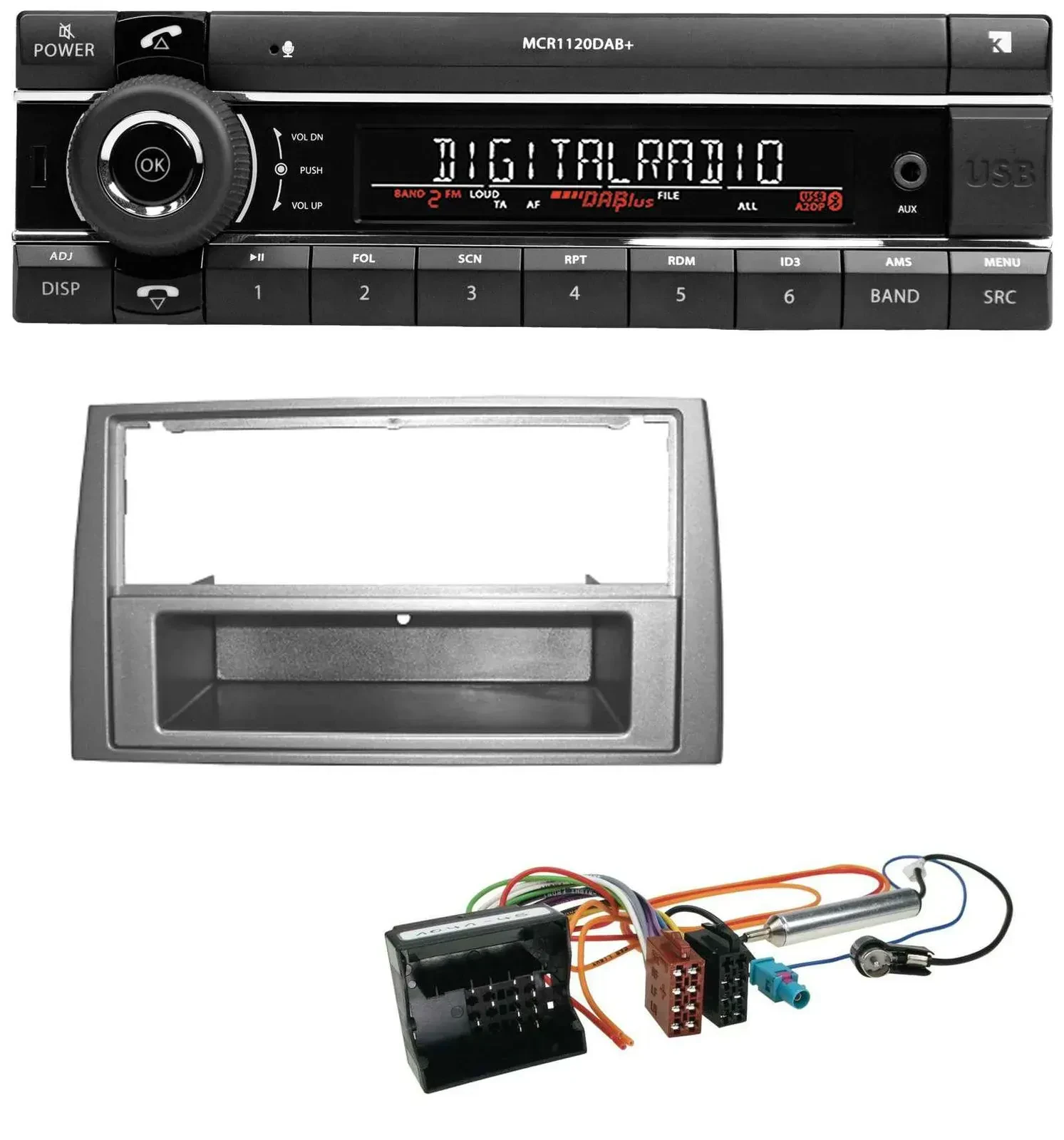 Kienzle Bluetooth MP3 USB DAB Autoradio für Peugeot 308 07-09 dunkelsilber