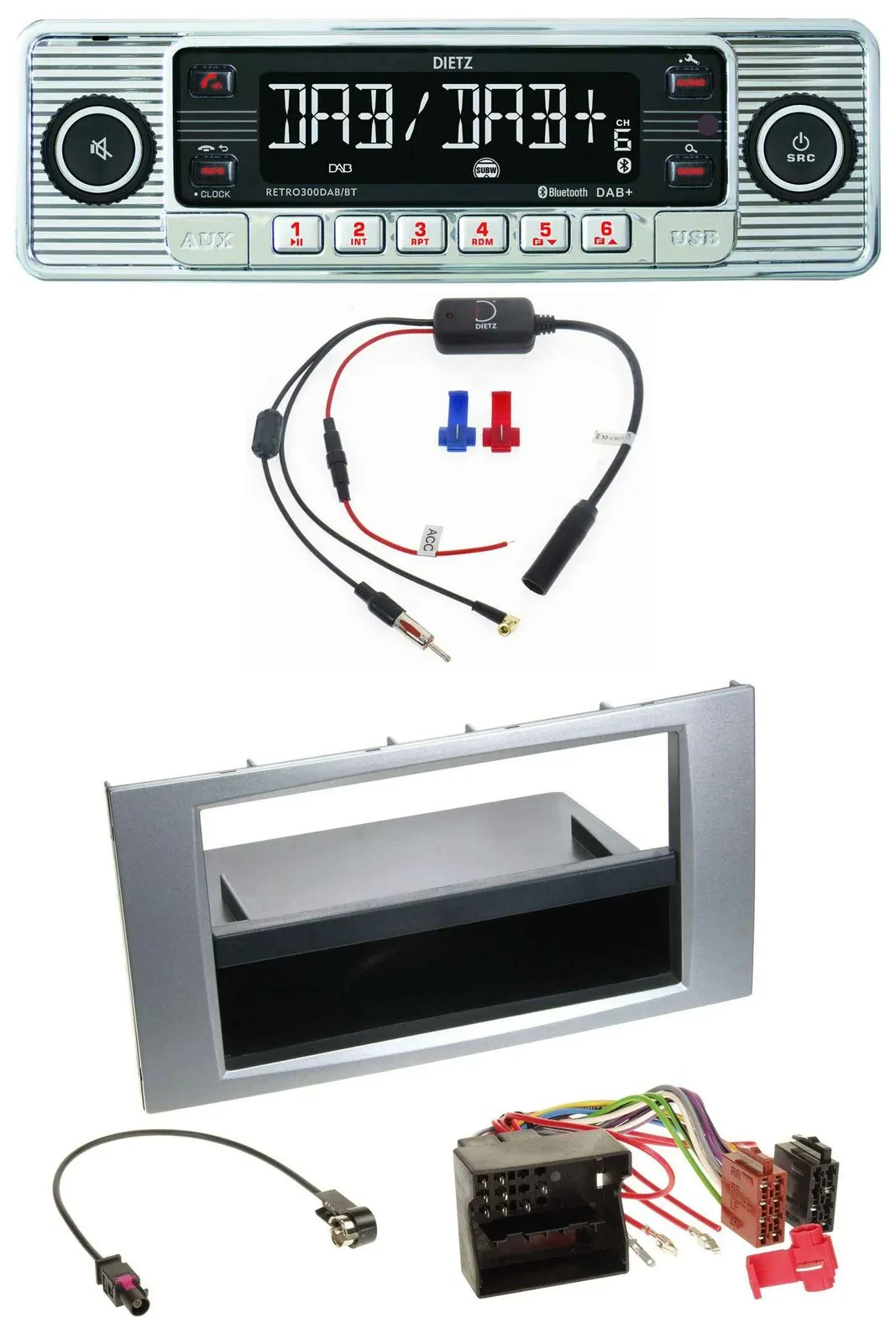 Dietz DAB USB MP3 Bluetooth Autoradio für Ford Fiesta Focus 2004-2008 silber