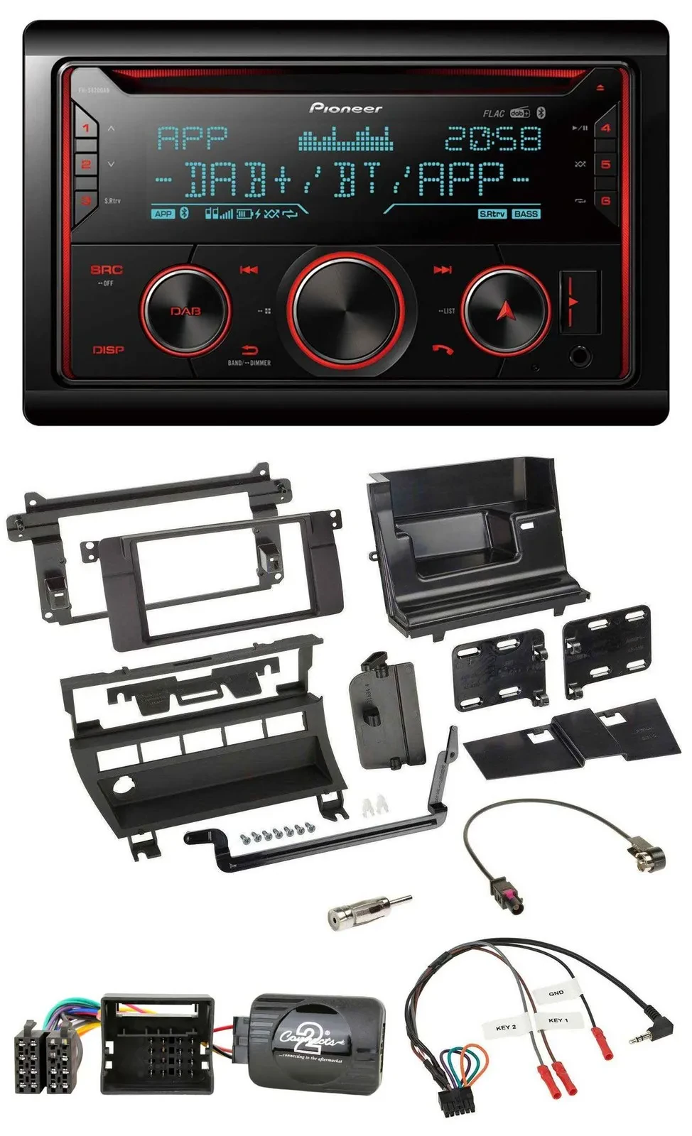 Pioneer 2DIN DAB Lenkrad Bluetooth USB CD Autoradio für BMW 3er 2001-2006 5 Scha