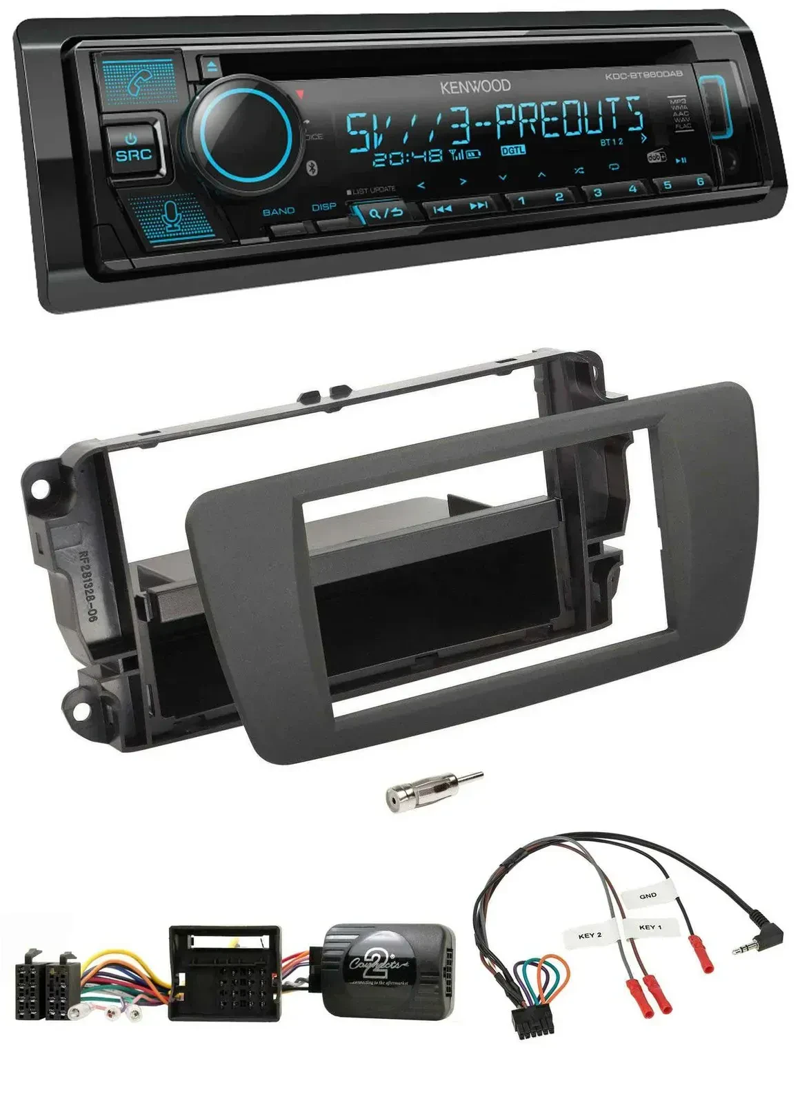 Автомагнитола Kenwood DAB, Bluetooth, USB, CD для Seat Ibiza, серый