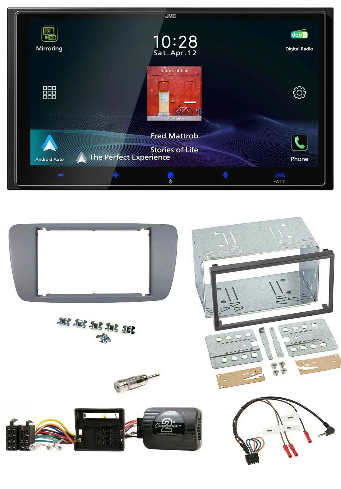 JVC USB Bluetooth 2DIN DAB Lenkrad Autoradio für Seat Ibiza ab 08 conemaragrau