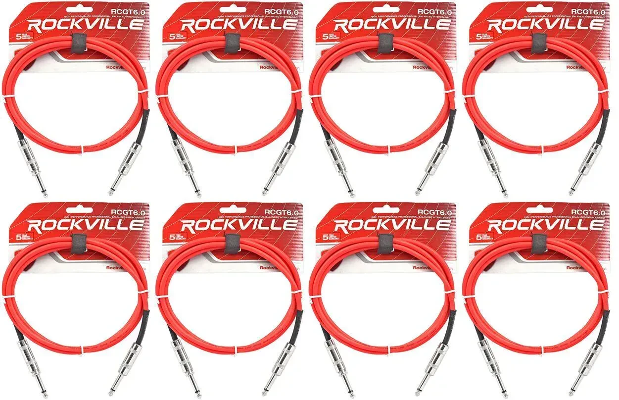 Инструментальный кабель Rockville RCGT6.0R Red 1.8 м (8 штук)