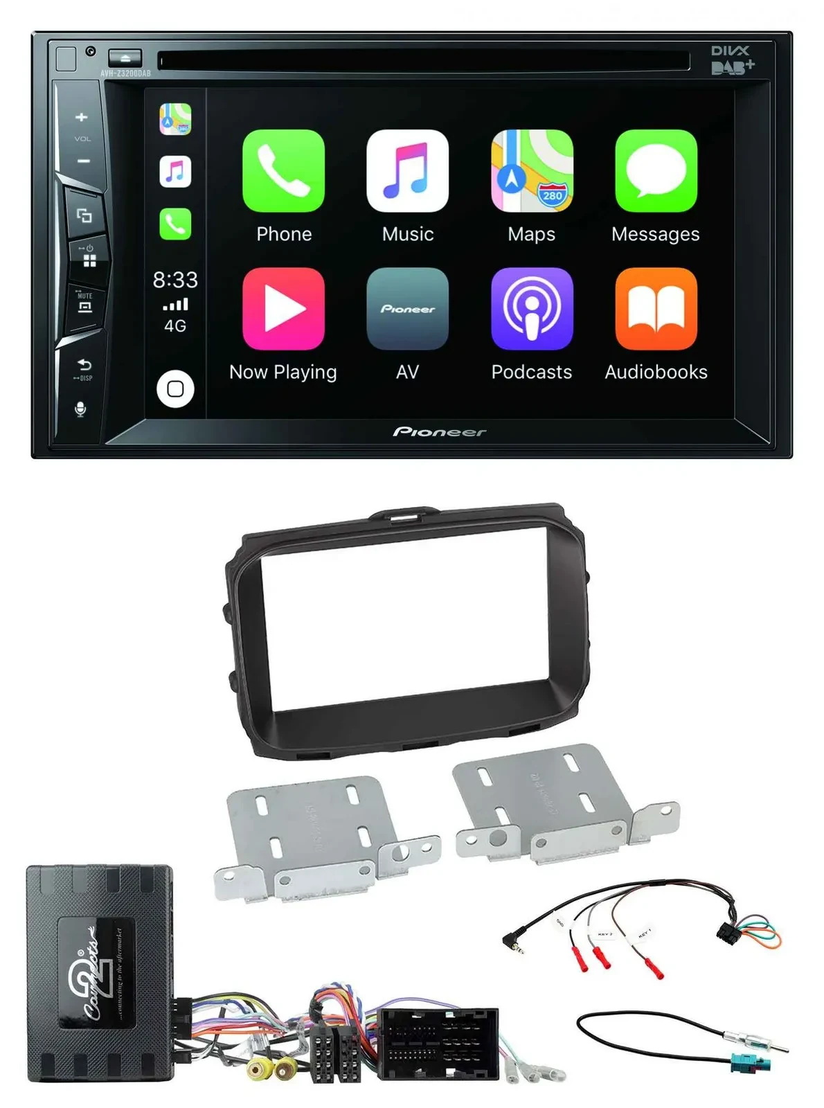 Автомагнитола Pioneer 2-DIN USB DVD Bluetooth DAB для Alfa Romeo Giulietta с адаптером управления на руле
