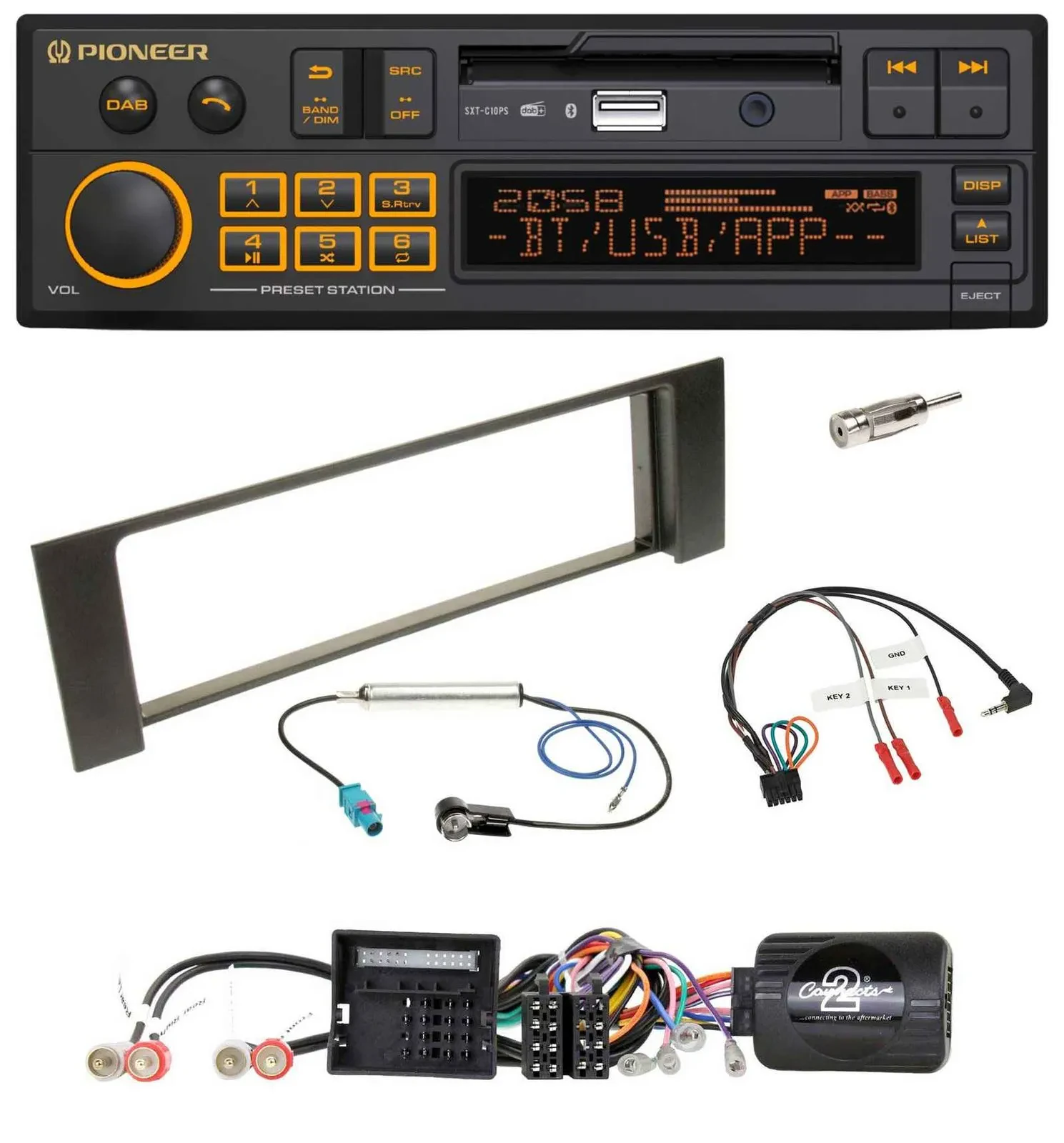 Pioneer DAB Lenkrad USB Bluetooth Autoradio für Audi A4 00-04 B6 Quadlock Fakra