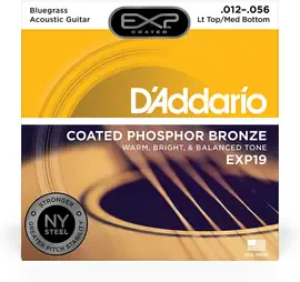 Струны для акустической гитары D'Addario EXP19 12-56, бронза фосфорная с покрытием EXP