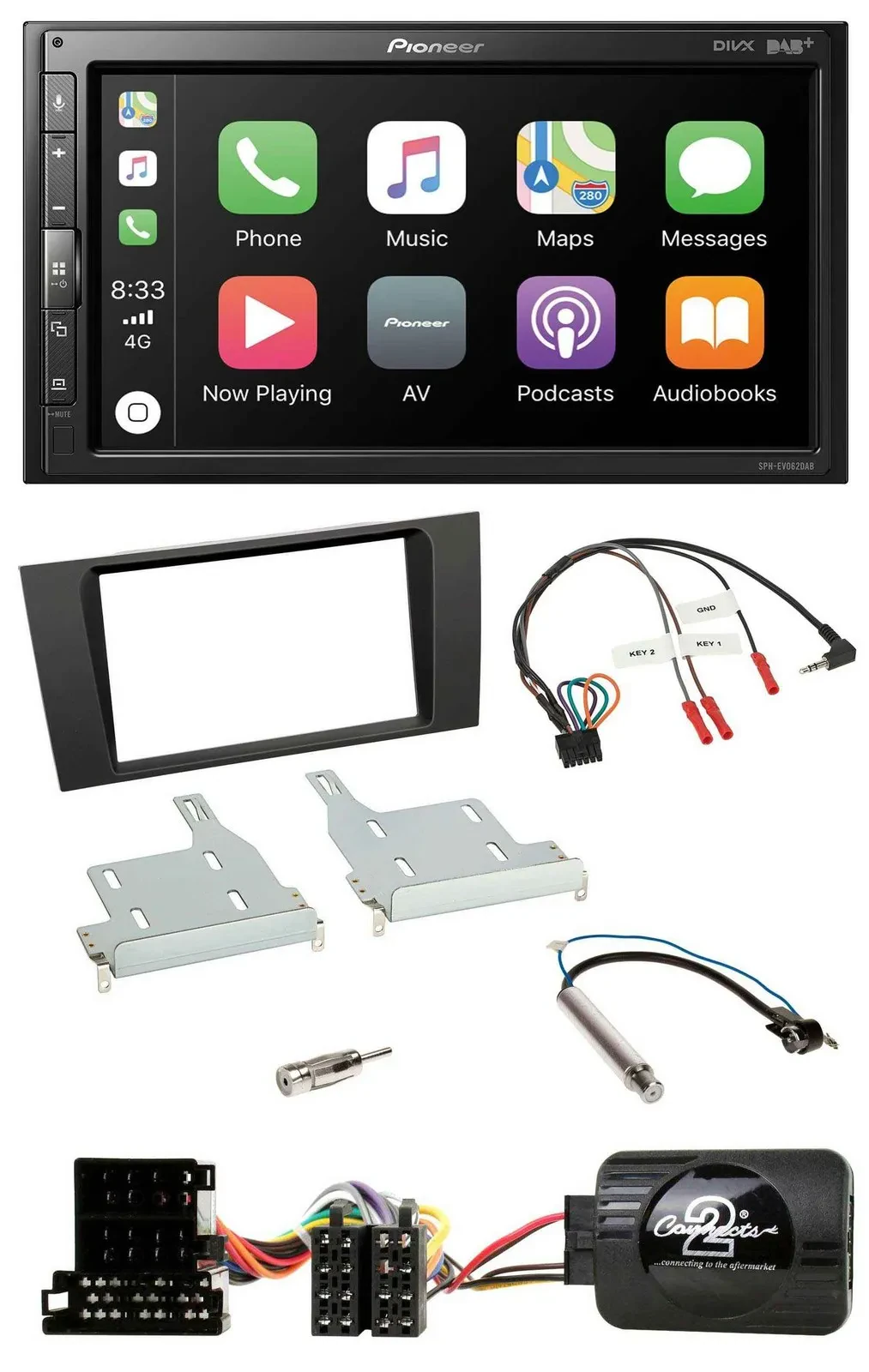 Pioneer USB Lenkrad DAB 2DIN Bluetooth Autoradio für Audi A4 1999-2001