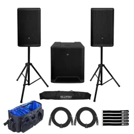 LD Systems DAVE 15 G4X 15" Subwoofer Sound System w PA Speakers & Stands