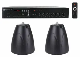 Rockville Commercial Amplifier+2) Black Pendant Speakers For Restaurant/Bar/Cafe