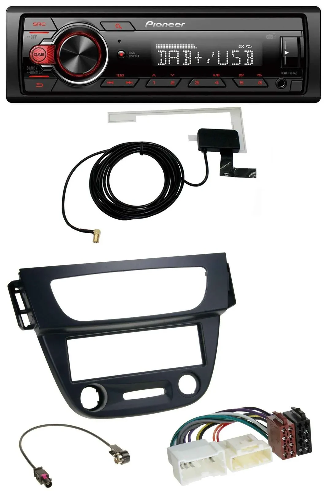 Pioneer 1DIN MP3 DAB USB AUX Autoradio für Renault Megane 3 09-14 schwarz