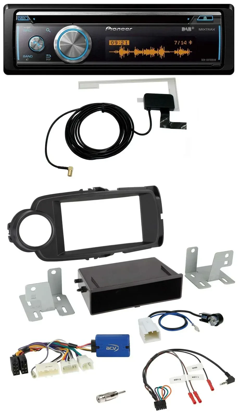 Автомагнитола для Toyota Yaris (с 2014) Pioneer Bluetooth, DAB, USB, CD, черный