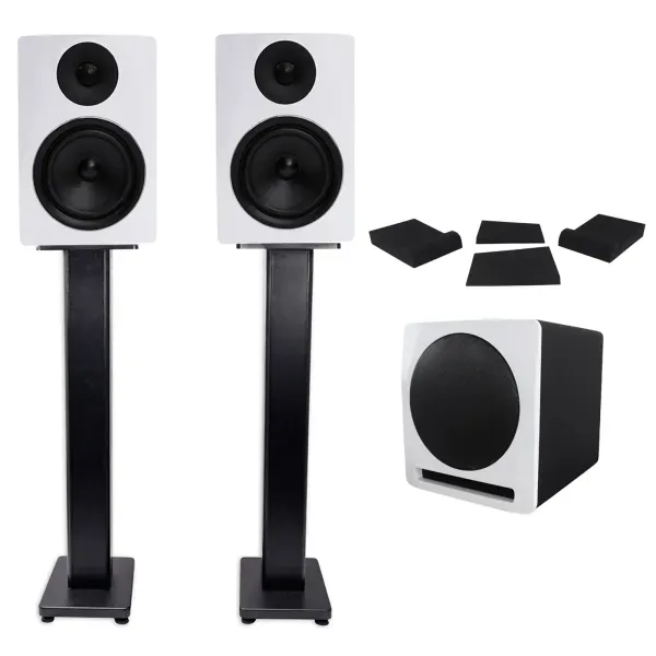 2) Rockville APM6W 6.5" Powered Studio Monitors+Active 10" Subwoofer+Stands+Pads