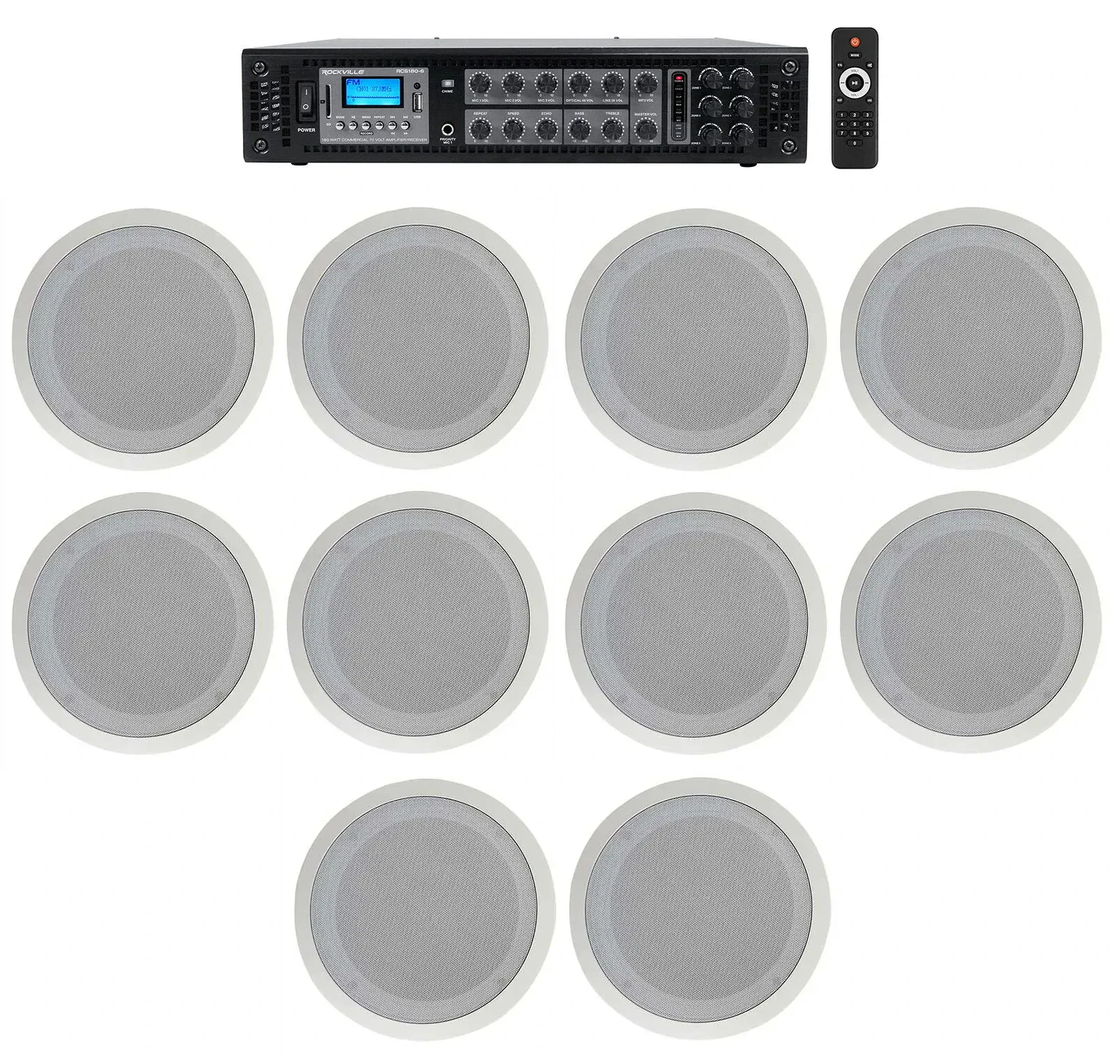 Потолочная акустика Rockville RCS180-6+(5) CC80T White с усилителем (10 штук)