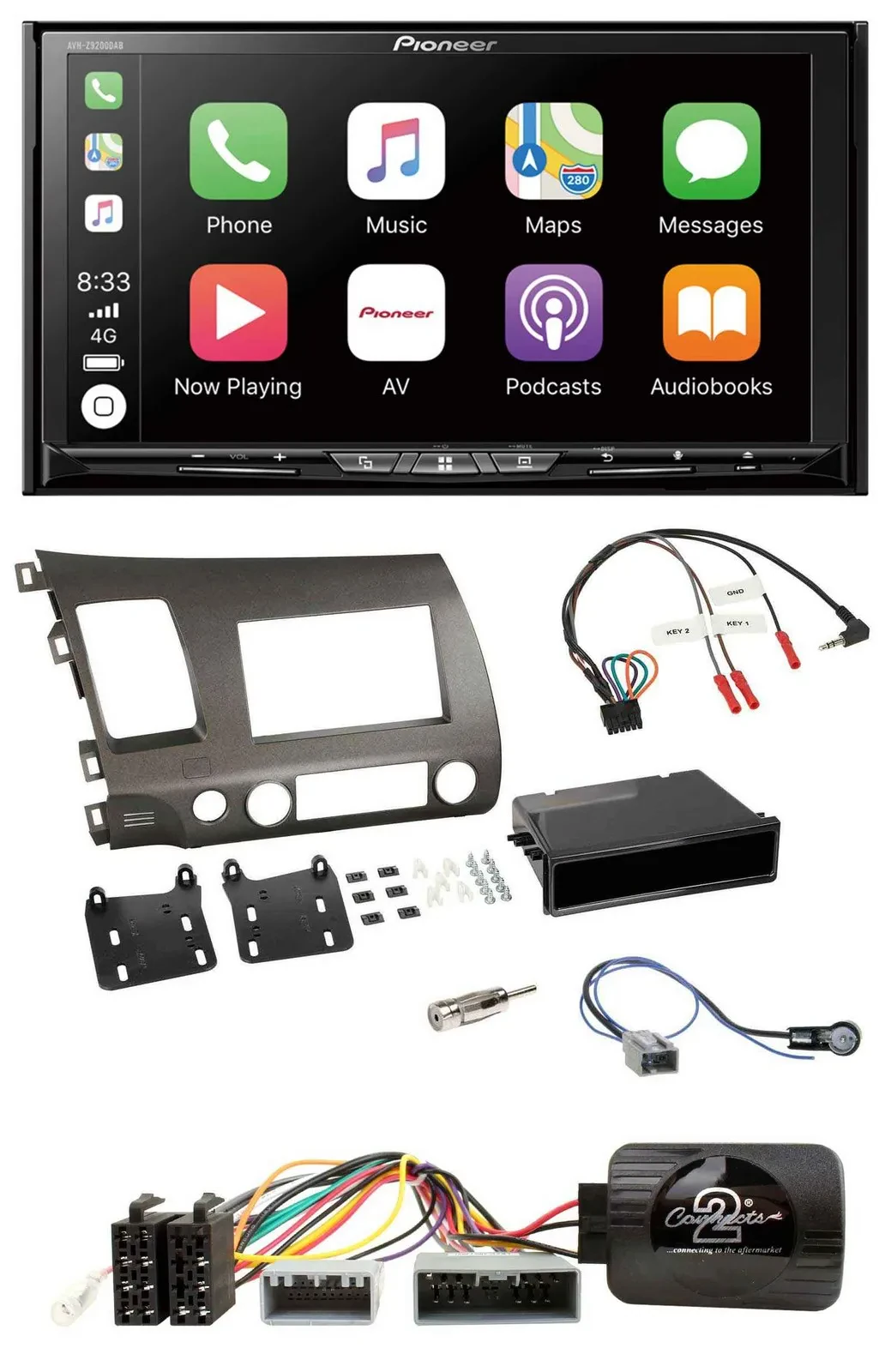 Pioneer 2DIN Lenkrad USB DAB DVD Bluetooth Autoradio für Honda Civic 06-10 Hybri