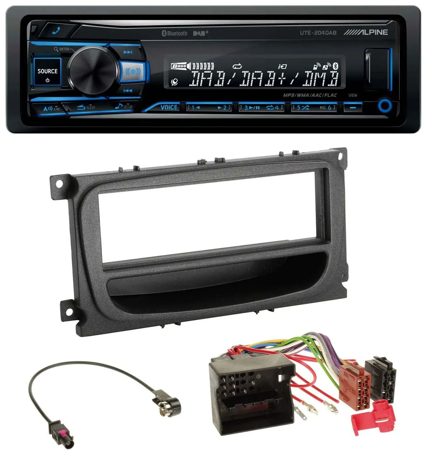 Alpine USB Bluetooth DAB MP3 Autoradio für Ford Mondeo S-Max 07-14 Ablagefach sc