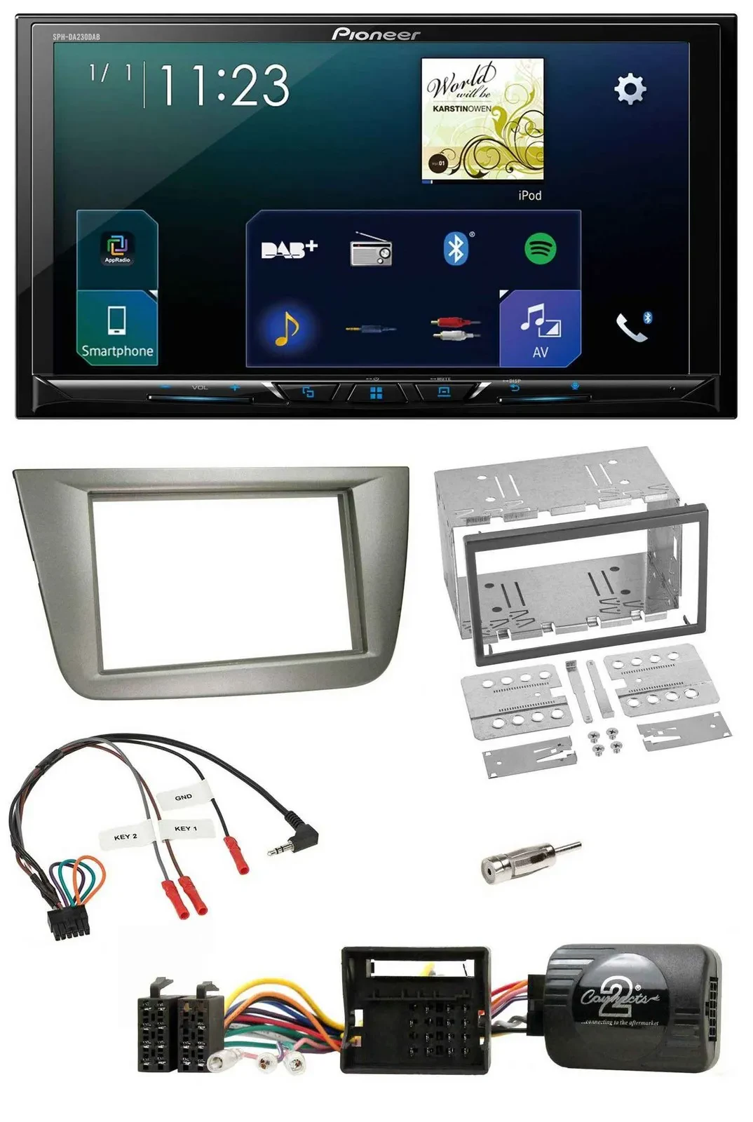 Автомагнитола Pioneer 2-DIN Bluetooth USB DAB серебристая для Seat Toledo/Altea