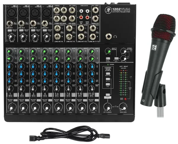 Mackie 1202VLZ4 12-Channel Analog Mixer w/ 4 ONYX Preamps+Se Electronics Mic