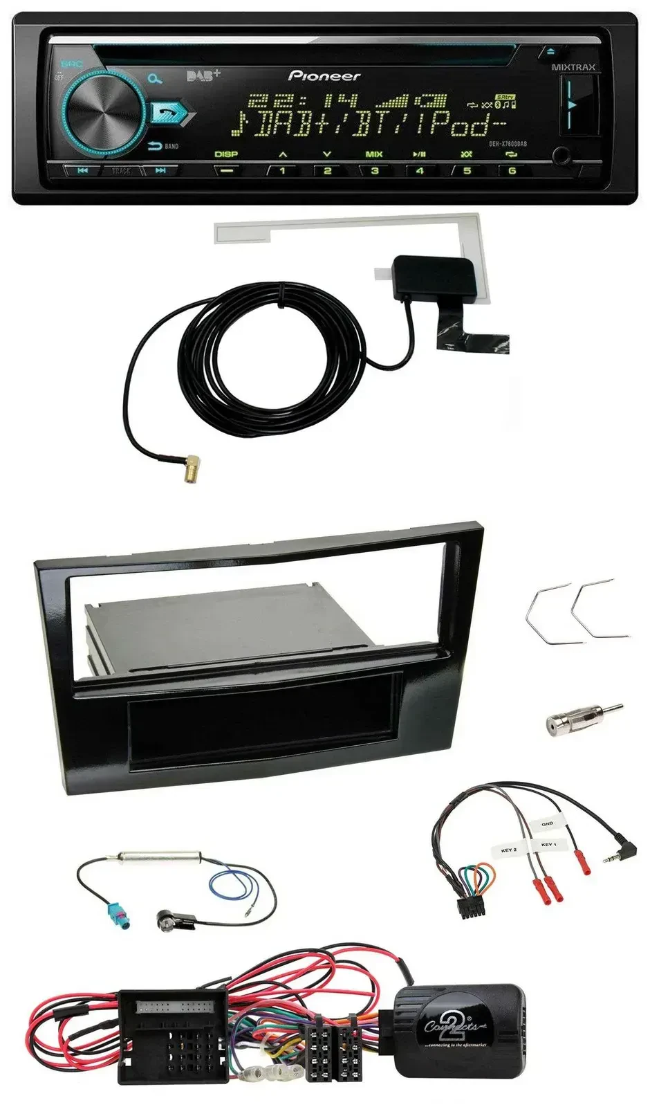 Автомагнитола Pioneer MP3 CD USB DAB для Opel Corsa D (2009–2014), черный (рояльный лак), поддержка кнопок на руле