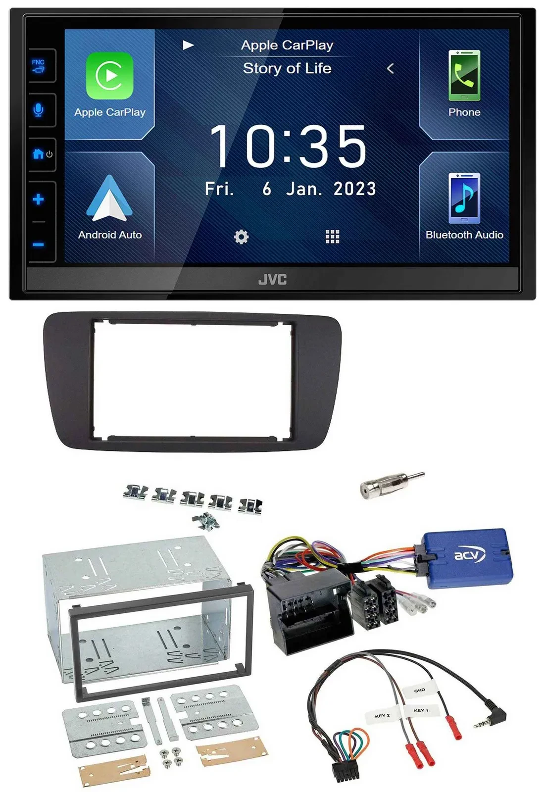 JVC DAB Bluetooth Lenkrad USB 2DIN Autoradio für Seat Ibiza ab 08 azabacheschwar