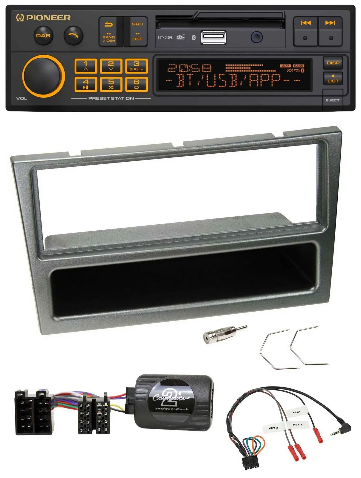 Pioneer DAB Lenkrad USB Bluetooth Autoradio für Opel Corsa C 00-04 aluminium