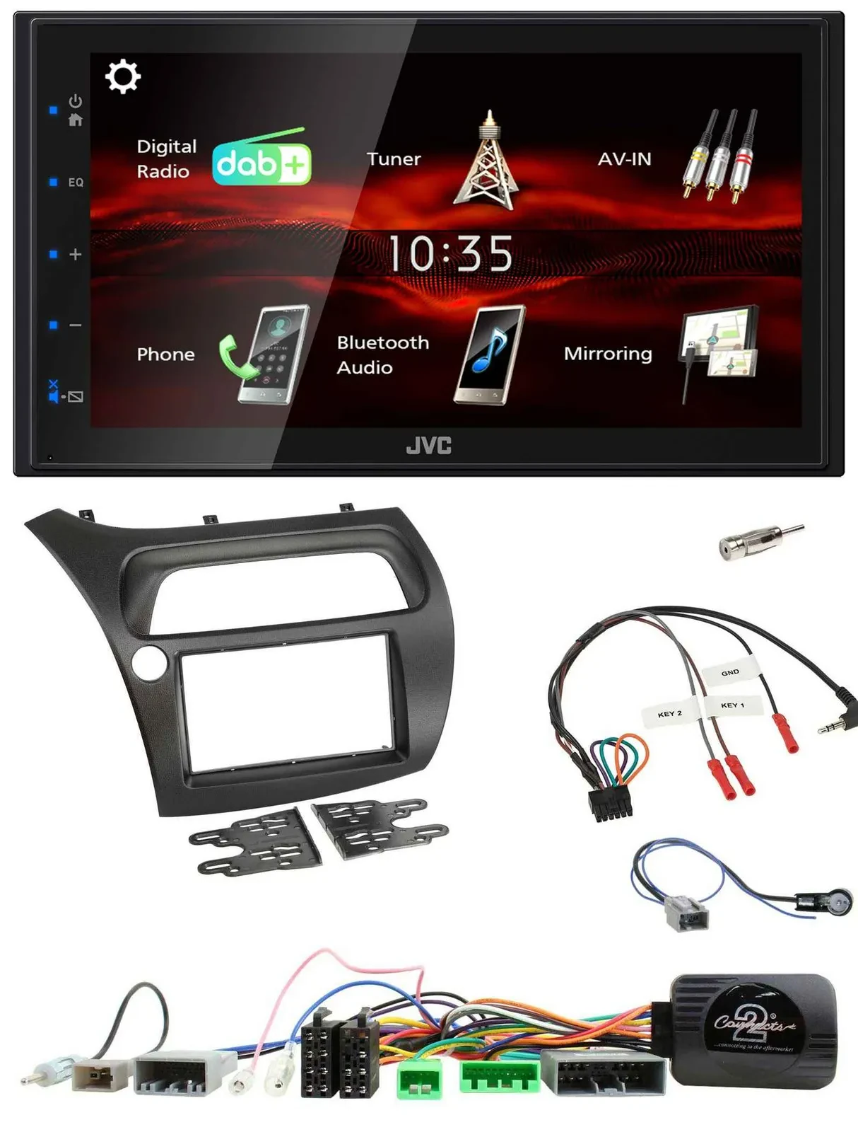 JVC USB Bluetooth Lenkrad DAB 2DIN Autoradio für Honda Civic 2006-2012