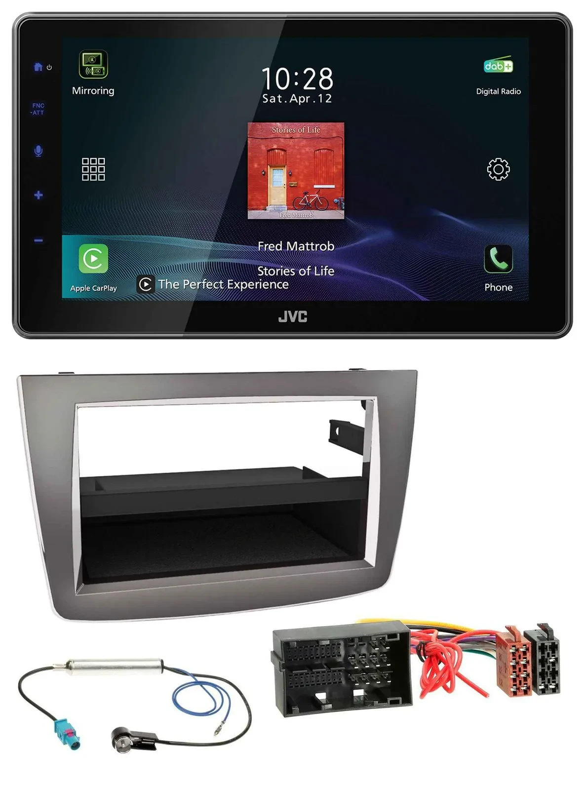 Автомагнитола для Alfa Romeo Mito (с 2014) JVC DAB, Bluetooth, USB, MP3, серебристая