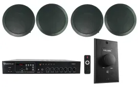 Rockville Commercial Restaurant Amp+(4) 6.5" Black Ceiling Speakers+Wall Control